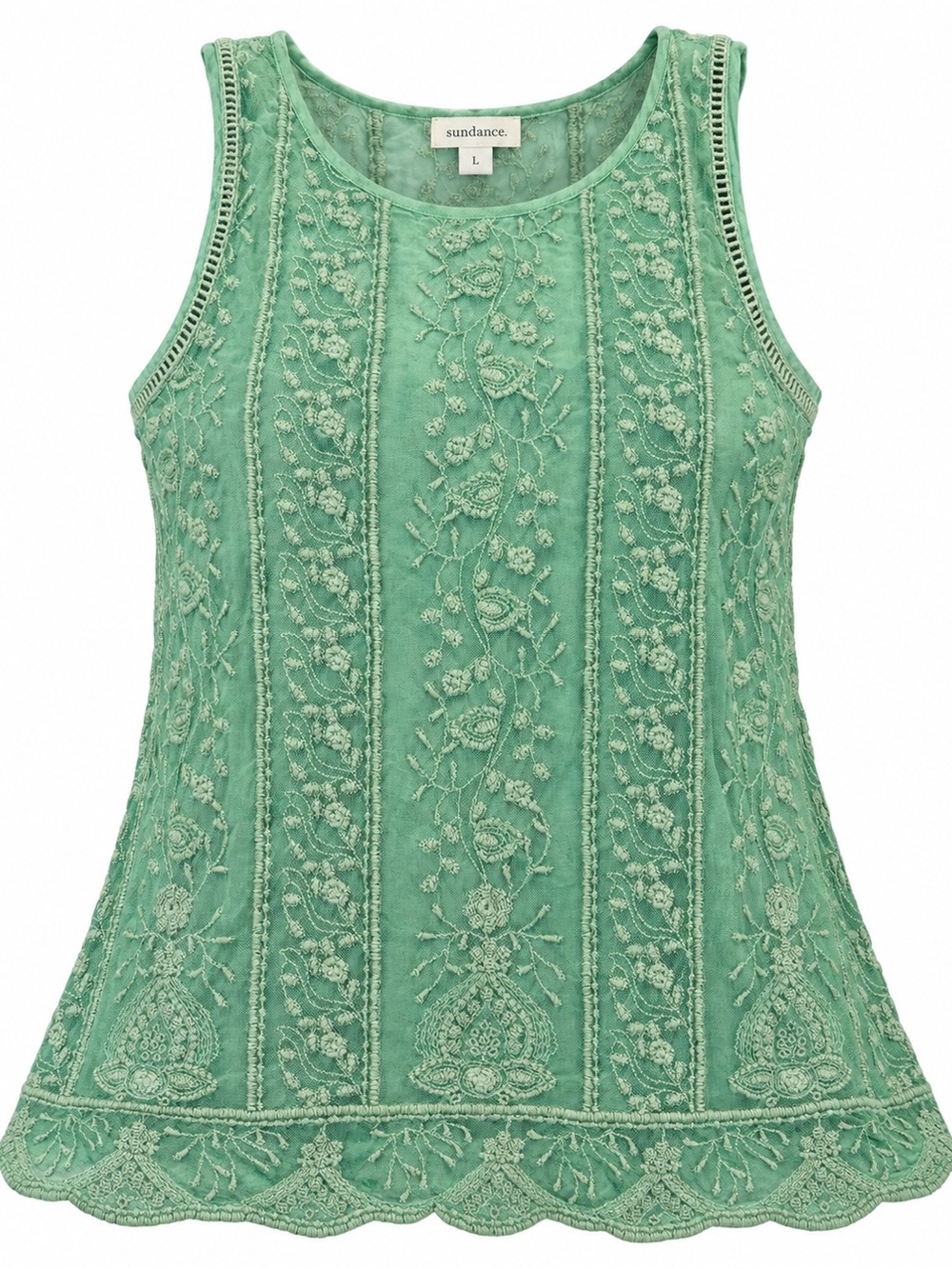 Sundance Mint Green Floral Embroidered Lace Tank Top Large